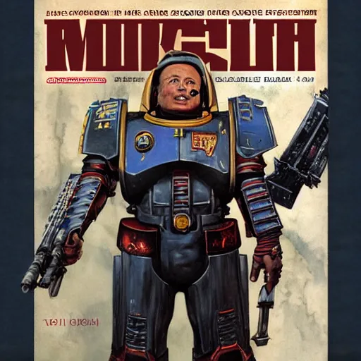 Image similar to elon musk as a warhammer 4 0 k space marine, by norman rockwell,