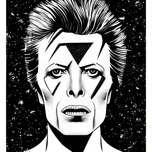 Image similar to mcbess illustration of David Bowie as a god In space , cinematic, hyper realistic, photo realistic, 4k, galaxies