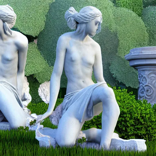 Prompt: an idealistic marble statue in a fractal garden, unreal engine, 8k render, beautiful, full frame,