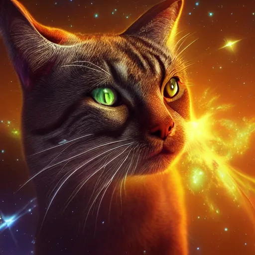 Image similar to Photorealistic magic cats in space. Hyperdetailed photorealism, 108 megapixels, amazing depth, glowing rich colors, powerful imagery, psychedelic Overtones, 3D finalrender, 3d shading, cinematic lighting, artstation concept art, masterpiece