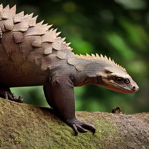 Image similar to a hybrid between a komodo-dragon and a pangolin, national geographic file-photo, photography