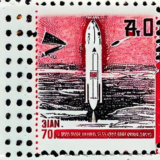 Image similar to a stamp commemorating a rocket launch