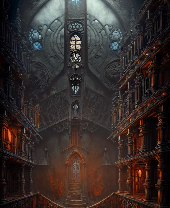 Image similar to steam necropolis, memento mori, gothic, neo - gothic, art nouveau, hyperdetailed copper patina medieval icon, stefan morrell, philippe druillet, ralph mcquarrie, concept art, steampunk, unreal engine, detailed intricate environment, octane render, moody atmospherics, volumetric lighting, ultrasharp, ominous, otherworldly