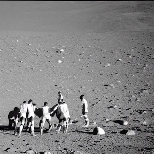 Prompt: picture of Genoa soccer players playing on the surface of the moon colored vintage