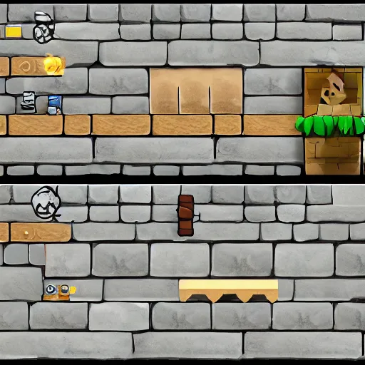 Prompt: Stone themed UI elements for an indie platformer game