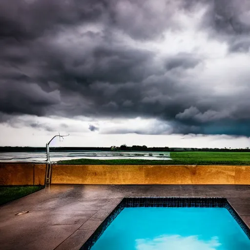 Image similar to a throne of water rising from a pool, overcast stormy skies