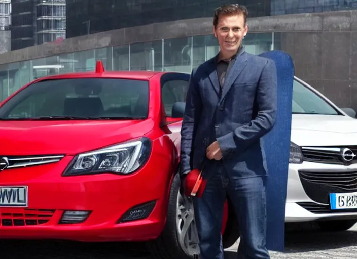 Image similar to spiderman stand next to opel sedan