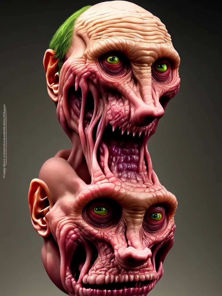 Image similar to hyperrealistic rendering, fat smooth cronenberg flesh monster vladimir putin by donato giancola and greg rutkowski and wayne barlow and zdzisław beksinski, eyeballs, product photography, action figure, sofubi, studio lighting, colored gels, colored background