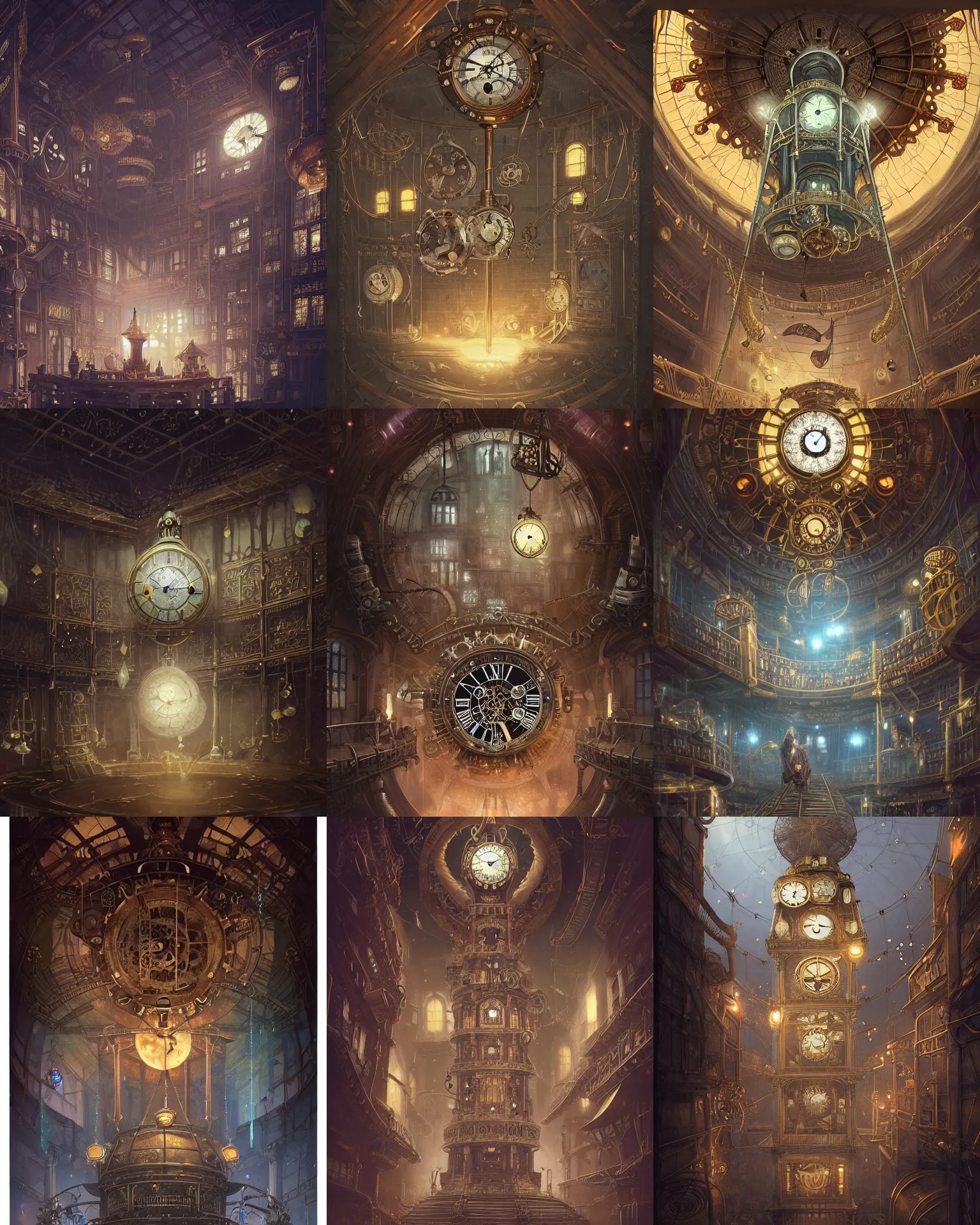 Prompt: steampunk clocktower with giant walls and glass ceilings showing the stars and hanging silk drapery and tapestries, light dust, magnificent, close up, details, sharp focus, elegant, highly detailed, illustration, by Jordan Grimmer and greg rutkowski and PiNe(パイネ) and 薯子Imoko and 香川悠作 and wlop and maya takamura, intricate, beautiful, Trending artstation, pixiv, digital Art