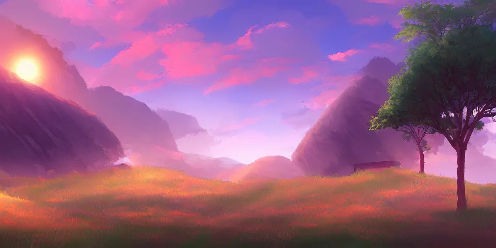 Prompt: professional digital art of lofi landscape BG painting, digital art, beautiful composition, trending on artstation and deviantart, masterpiece