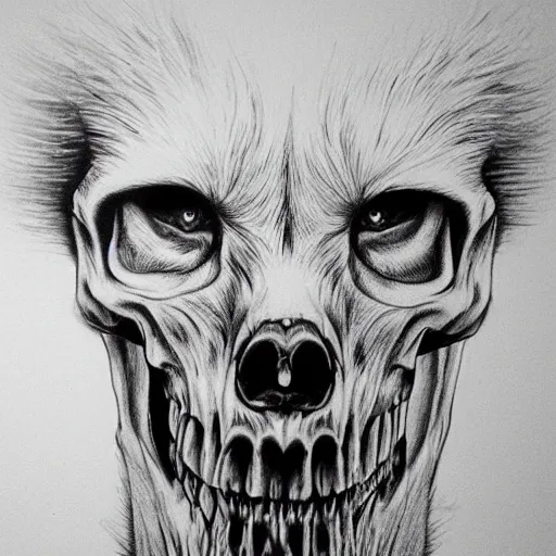 Image similar to black and white, bio mechanical, see through, 3 d, hyper realistic, detailed, hyper realism, skull of wolf