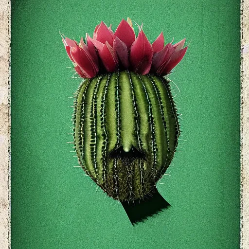 Prompt: cactus grown on man's face instead of beards, digital art, award winning