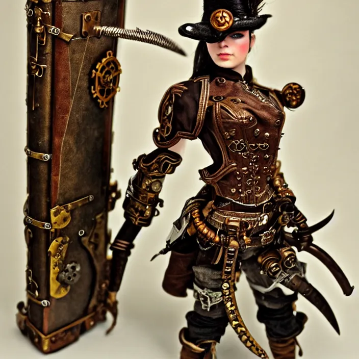 Image similar to full length photograph of a beautiful steampunk warrior. extremely detailed. dslr. 5 0 mm.