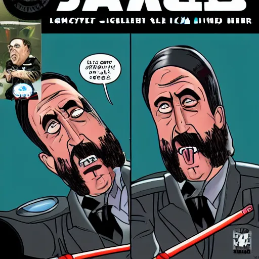 Image similar to comic book of angry jews with lightsabers and adolf hitler accurate eyes high detail