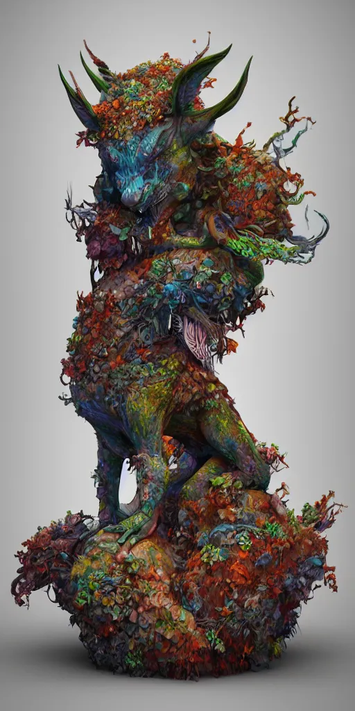 Prompt: a sculpture of fantastic and mythical creatures by geenss archenti flores, elegant, psychedelia, artstation, concept art, ambient occlusion, vray render,