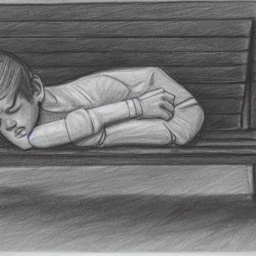 Image similar to pencil sketch of kid rock sleeping on a bench,