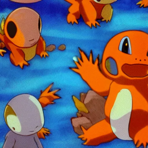 Image similar to charmander ~ water powers ~ realistic ~ blue color ~ ocean background ~