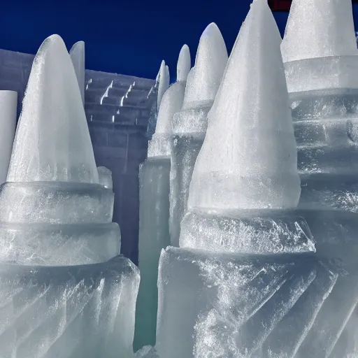 Image similar to Ice sculpture form of traffic cones, white background