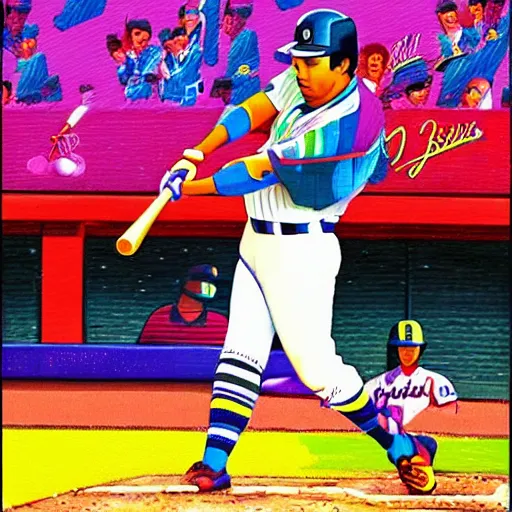 Prompt: Julio Rodríguez hitting a home run, 4k, by Lisa Frank