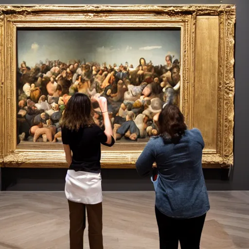 Prompt: a photograph of people looking at art in the tate gallery