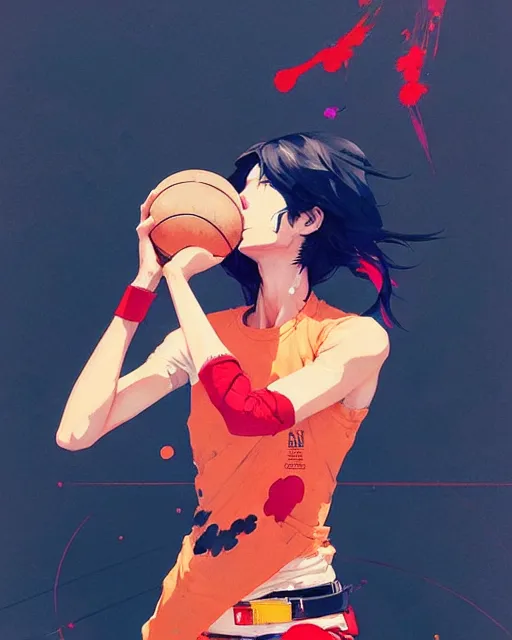 Prompt: a ultradetailed beautiful panting of a womanshooting a free throw, by conrad roset, greg rutkowski and makoto shinkai, trending on artstation