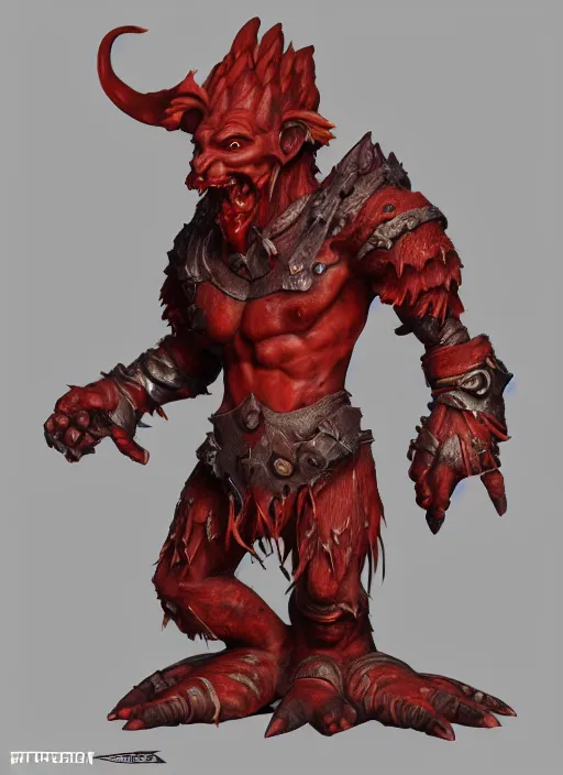 Image similar to а fantasy Proto-Slavic skinny red troll creature in armor inspired blizzard games, full body, detailed and realistic, 4k, trending on artstation, octane render