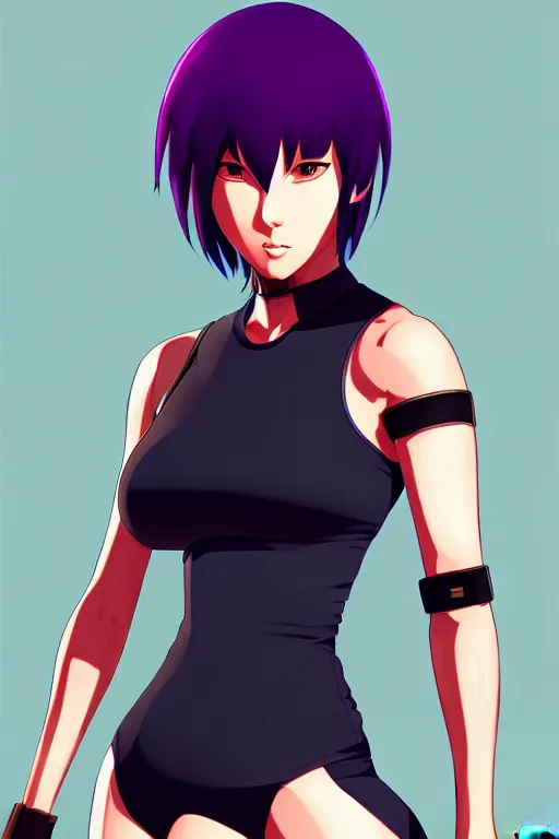 Image similar to color digital pen lineart sketch of athletic motoko kusanagi, by gnomon, by ilya kuvshinov, trending on pixiv fanbox