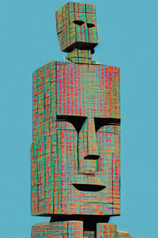 Image similar to cubist moai statue cutout digital illustration cartoon colorful beeple