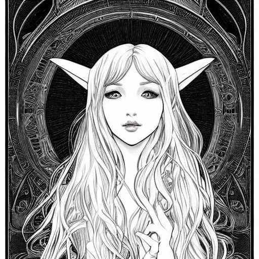 Image similar to clean simple line art of a cute beautiful unicorn. no background. well composed, clean coloring book page. coloring book line art by artgerm and greg rutkowski and alphonse mucha