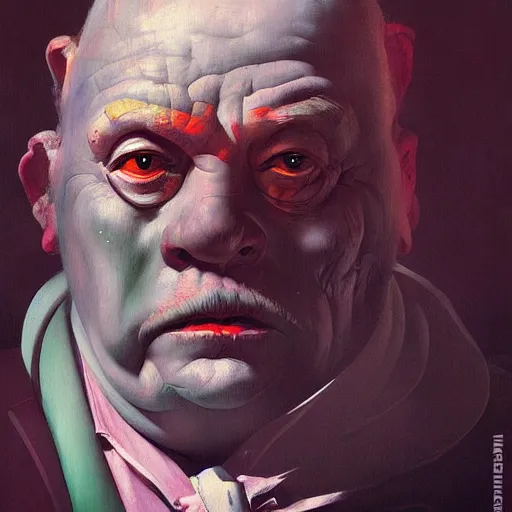 Image similar to Portrait of a dwarf, very coherent, painted by Francis Bacon and Edward Hopper, Wayne Barlowe, painted by James Gilleard, surrealism, airbrush, art by JamesJean