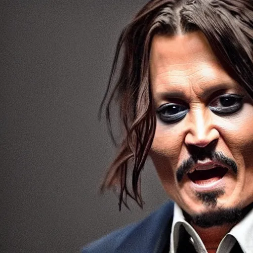 Image similar to johnny depp screaming cheerfully in court as he wins defamation case, 4 k, photorealistic photography