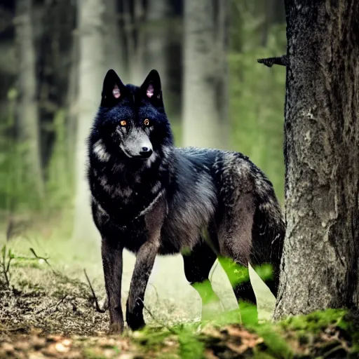 black wolf pup with red eyes