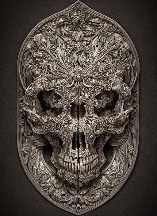 Prompt: hyper realistic photography of intricate renaissance skull ornament relief leaves, cinematic, symmetric detailed, artstation, cgsociety