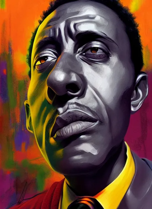 Prompt: stokely carmichael street art by artgerm and inspired by balthus and basquiat, portrait, highly detailed, digital painting, trending on artstation, concept art, sharp focus, illustration