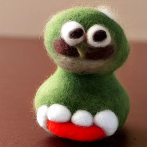 Prompt: a needle felted goomba, video game needle felting art.