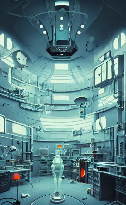 Image similar to Interior shot of a futuristic laboratory by Petros Afshar and Beeple, James Gilleard, Mark Ryden, Wolfgang Lettl highly detailed