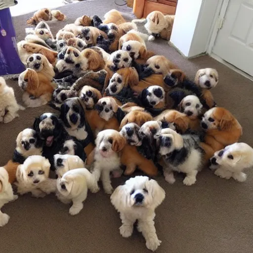 Image similar to a tornado made out of puppies