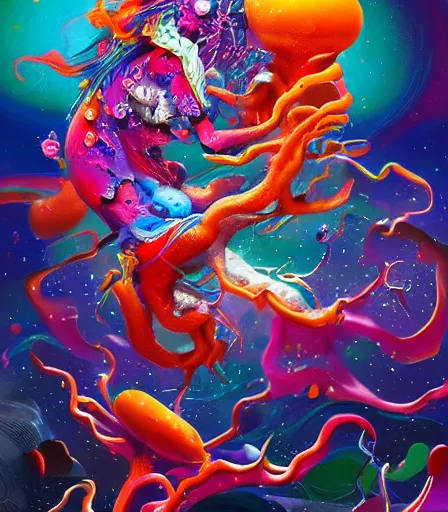 Prompt: Cosmic mess by Alex Pardee and Nekro and Petros Afshar, and James McDermott,unstirred paint, vivid color, cgsociety 4K