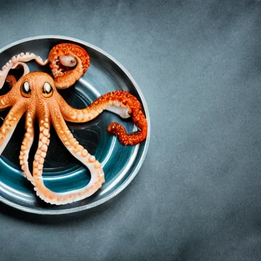 Image similar to octopus made of steel eating fastfood, 5 5 mm