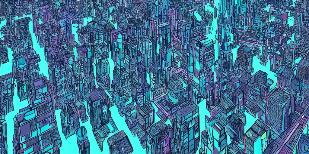 Image similar to tron city in the style of moebius dense urban detailed digital art 8k