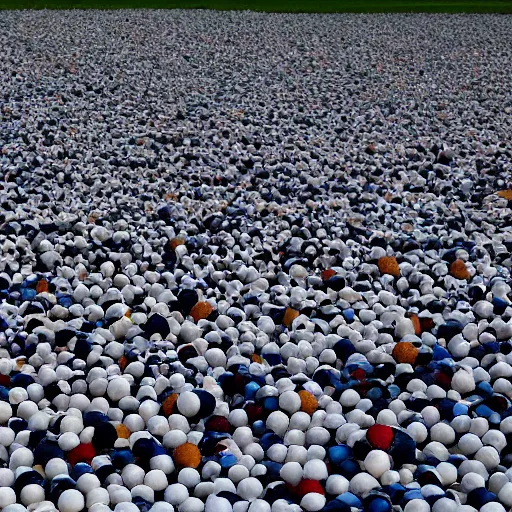 Prompt: One million footballs one on top of each other as seen from a distance.