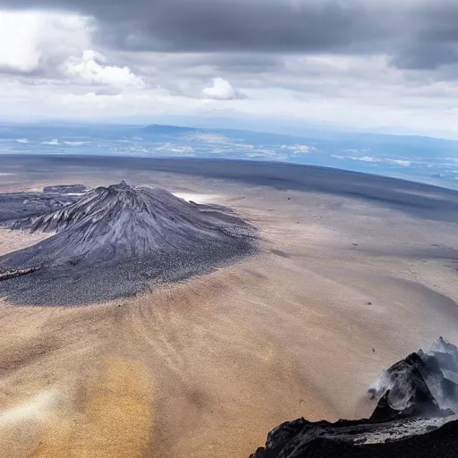 Image similar to view from helicopter of Volcano, matte painting