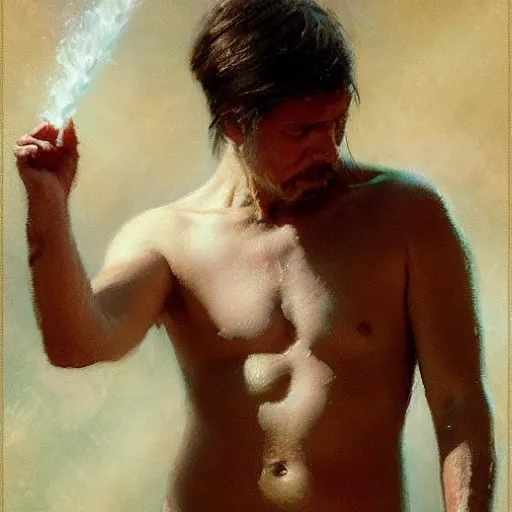 Image similar to Gary Oldman with an shredded, toned, inverted triangle body type, painting by Gaston Bussiere, Craig Mullins, XF IQ4, 150MP, 50mm, F1.4, ISO 200, 1/160s, natural light