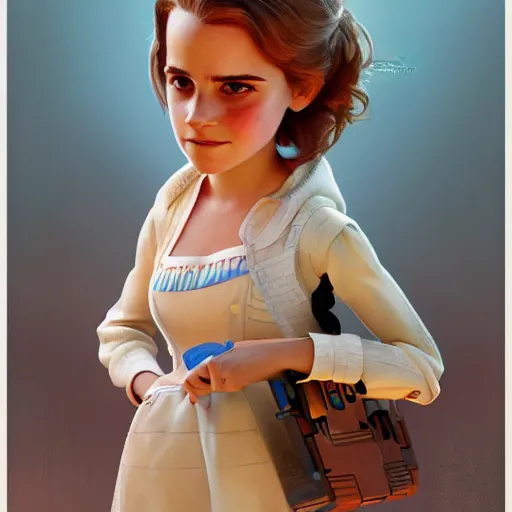 Prompt: Emma Watson as a toy in Toy Story 3, intricate, highly detailed, digital painting, artstation, concept art, sharp focus, illustration, art by greg rutkowski and alphonse mucha