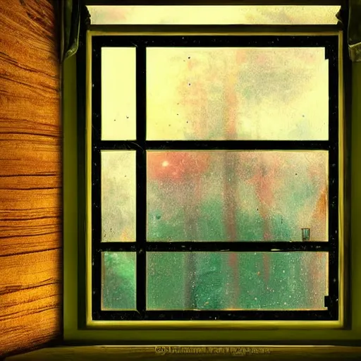 Prompt: a window in a small boys room, the universe can be seen through it, digital art