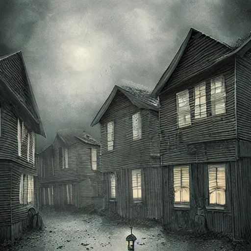 Prompt: Stunning 35mm empty town by Ejsing, Jesper. Full of ghostly children floating above the houses, photography, surrealism, dark, fantasy, Crewdson, Gregory