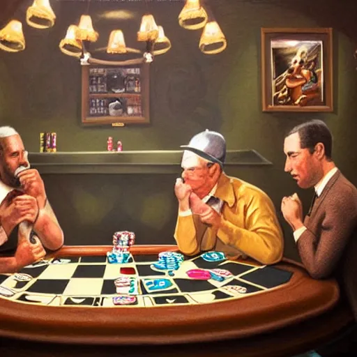 Image similar to amongus playing poker in a smokey barroom