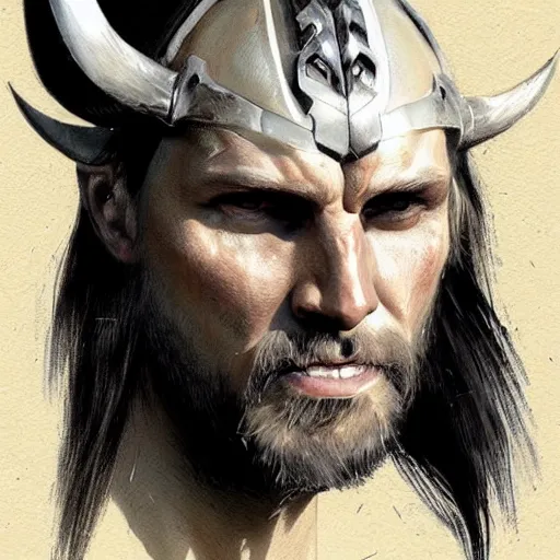 Image similar to a beautiful artwork profile portrait of a viking skull with horns study by greg rutkowski , featured on artstation, norse mythology, valhalla