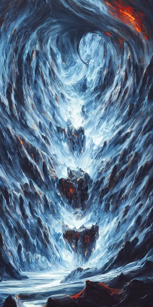 Image similar to an abstract oil painting of Balrog of Moria; swirling sheets of light and fire; hyper-detailed; an extraordinary masterpiece!!!; flawless; trending on artstation