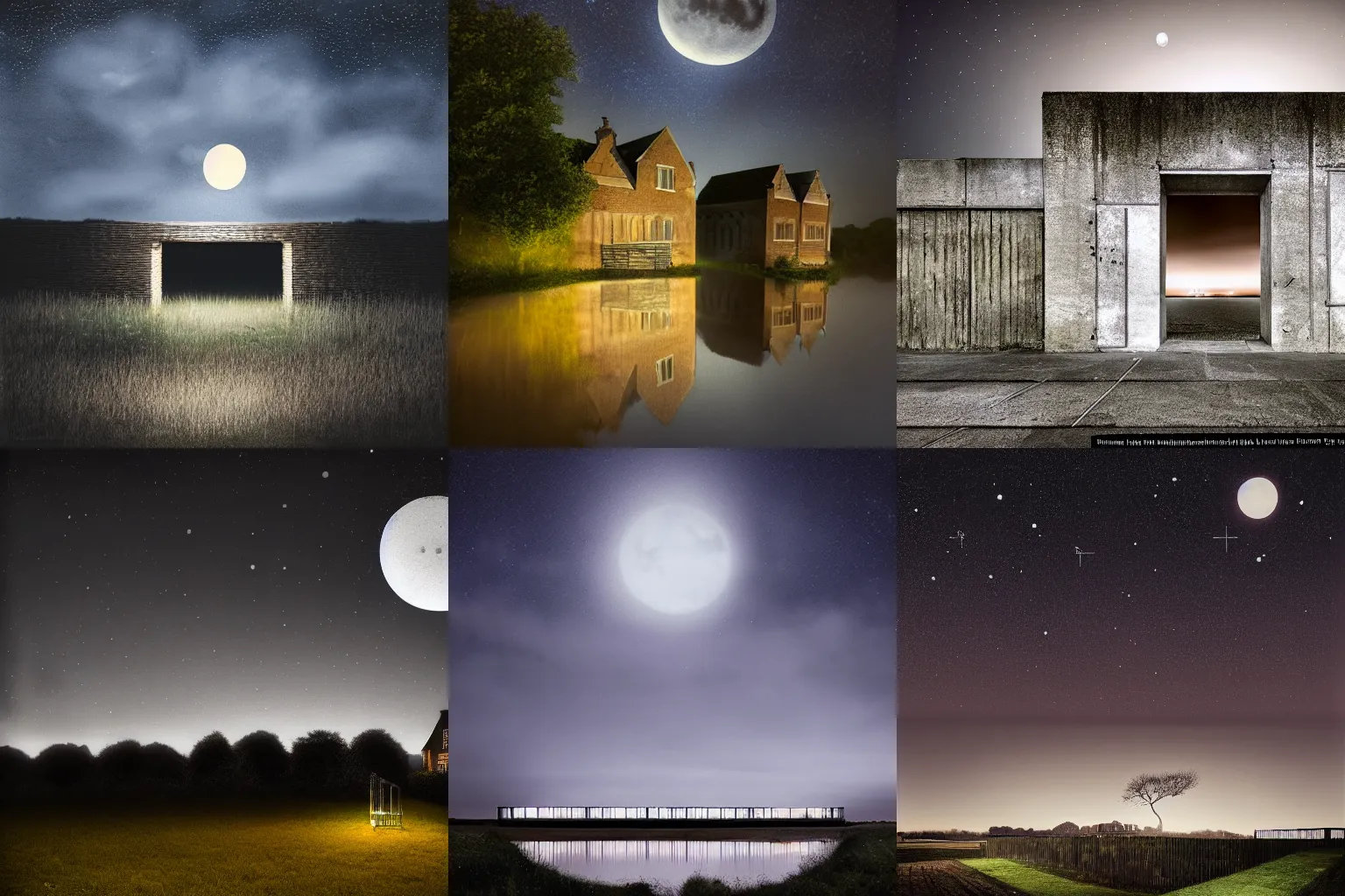 Prompt: architecture photography by lee madgwick, night scene, brilliant lights, breathtaking stars, detailed, moon, 4k, HDR